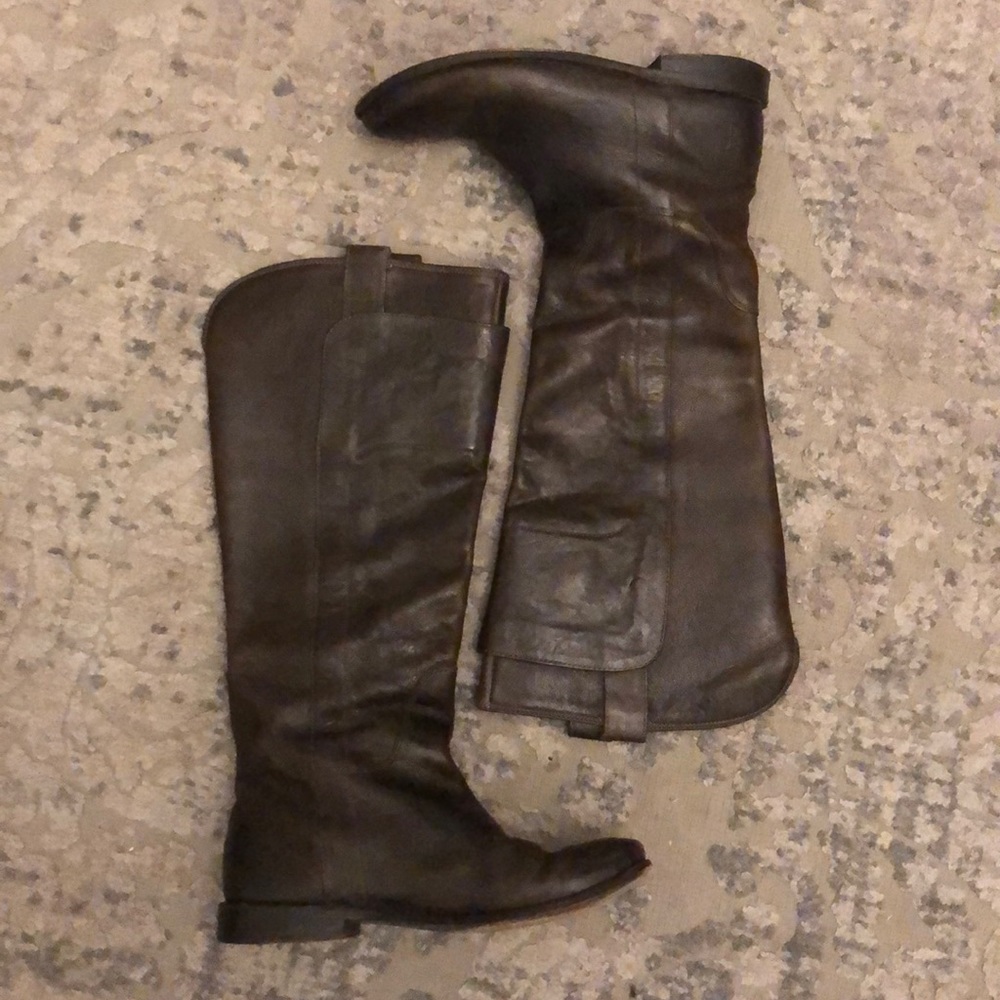 Frye Paige tall riding boots gray vintage leather